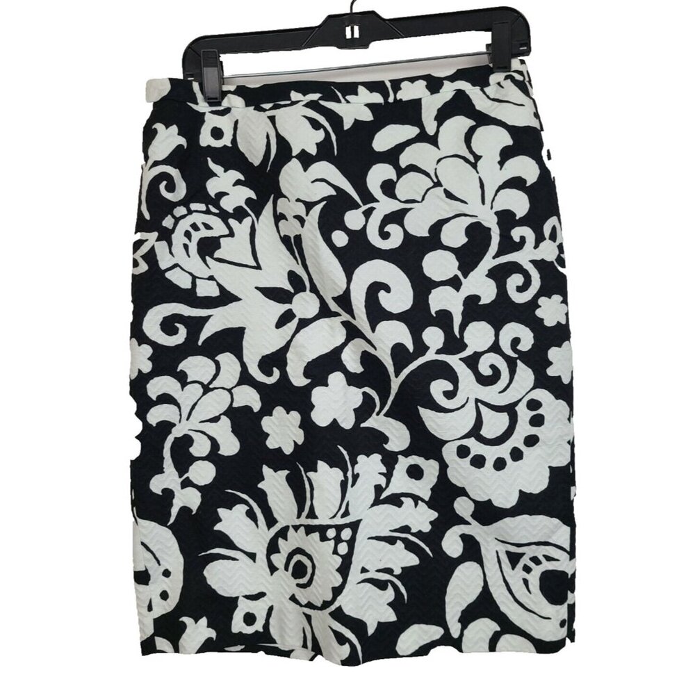 Talbots Womens Pencil Skirt Size 6 Black White‎ Floral Textured Straight Classic